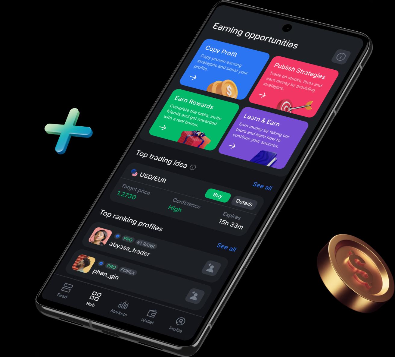 phone with coin and plus